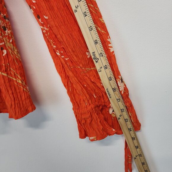 Urban Outfitters Floral Top Size XS Square Neck Orange Long Sleeve Smocked Y2K - Picture 12 of 16